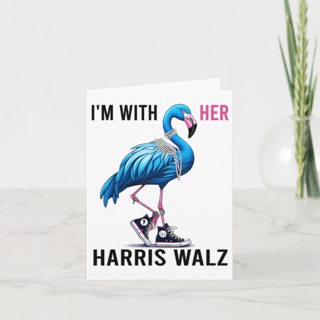 I'm With Her Harris W Flamingo Vote Blue  Card (Front)