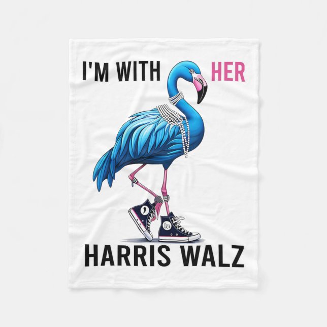 I'm With Her Harris W Flamingo Vote Blue  Fleece Blanket (Front)