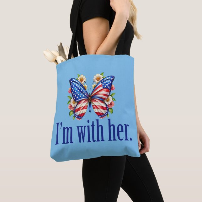 I'm With Her Kamala Blue Butterfly Tote Bag (Close Up)
