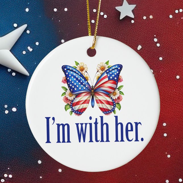 I'm With Her Kamala Harris Butterfly Christmas Ceramic Tree Decoration (Creator Uploaded)