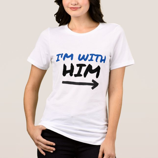I'm With Him - Matching Couple Arrow Left Tri-Blend Shirt (Front)