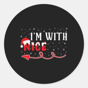 I'm With Nice Matching Christmas Couple Costume Classic Round Sticker