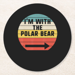 Im With Polar Bear Halloween Animal Lover Round Paper Coaster