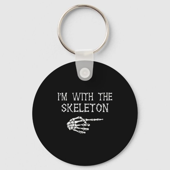 I'm With Skeleton Funny Couples Matching Halloween Key Ring (Front)