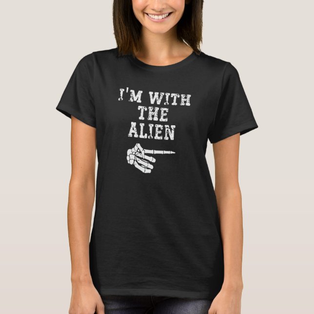 I'm with the Alien Point Matching Couples Hallowee T-Shirt (Front)
