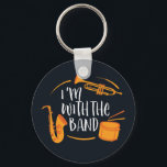 I'm With The Band Funny Cool Marching Band Key Ring<br><div class="desc">Funny marching band design for those playing saxophone, trumpet or drum in a band, orchestra or musical performance. Cool vintage retro band musician merchandise for band geek, band nerd or band camp. Perfect for marching band rehearsal and band practice for football game half-time show. Great gift for high school or...</div>