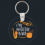 I'm With The Band Funny Cool Marching Band Key Ring<br><div class="desc">Funny marching band design for those playing saxophone, trumpet or drum in a band, orchestra or musical performance. Cool vintage retro band musician merchandise for band geek, band nerd or band camp. Perfect for marching band rehearsal and band practice for football game half-time show. Great gift for high school or...</div>