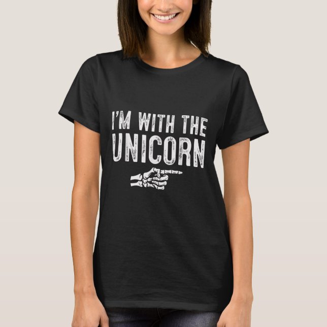 I'm With The Unicorn Easy Costume Halloween Couple T-Shirt (Front)