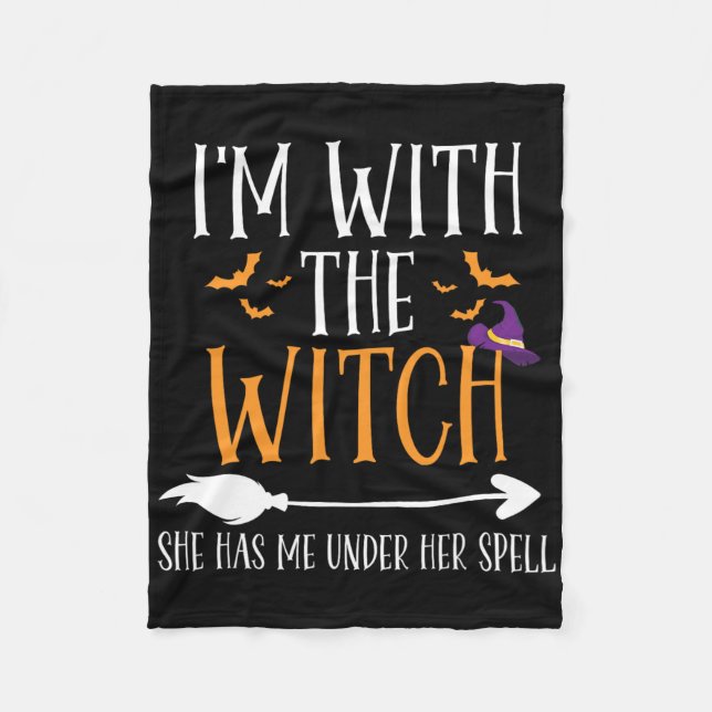 I'm With The Witch Funny Halloween Couples Costume Fleece Blanket (Front)