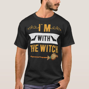 I'm With The Witch Funny Halloween Matching Couple T-Shirt