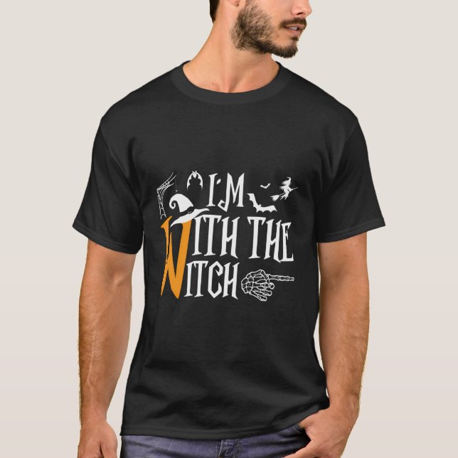 I'M With The Witch Halloween Couple Costumes T-Shirt (Front)