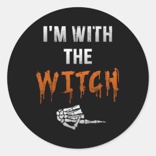 I'm With Witch Skeleton Hand Funny Halloween Husba Classic Round Sticker