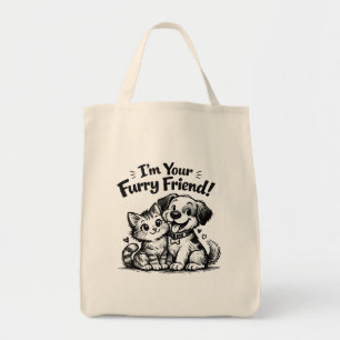 I'm Your Furry Friend Hand-Drawn Cat & Dog Tote Bag