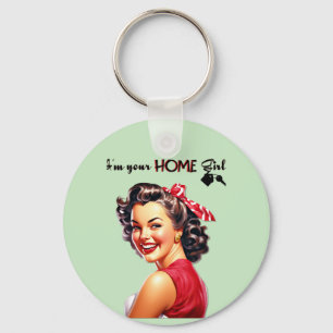 I'm Your Home Girl  Real Estate  Retro Girl Art Key Ring