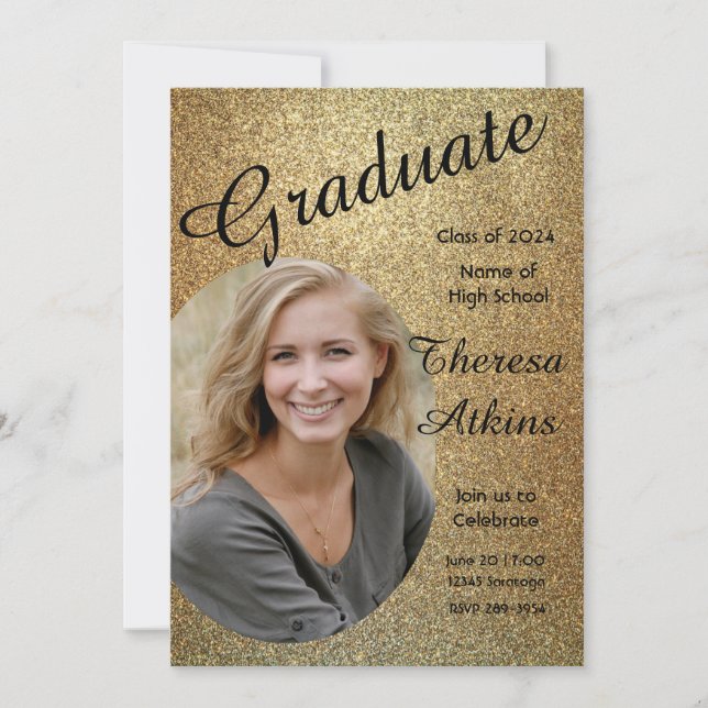 Image Black on Gold Glitter Graduation Party Invitation (Front)