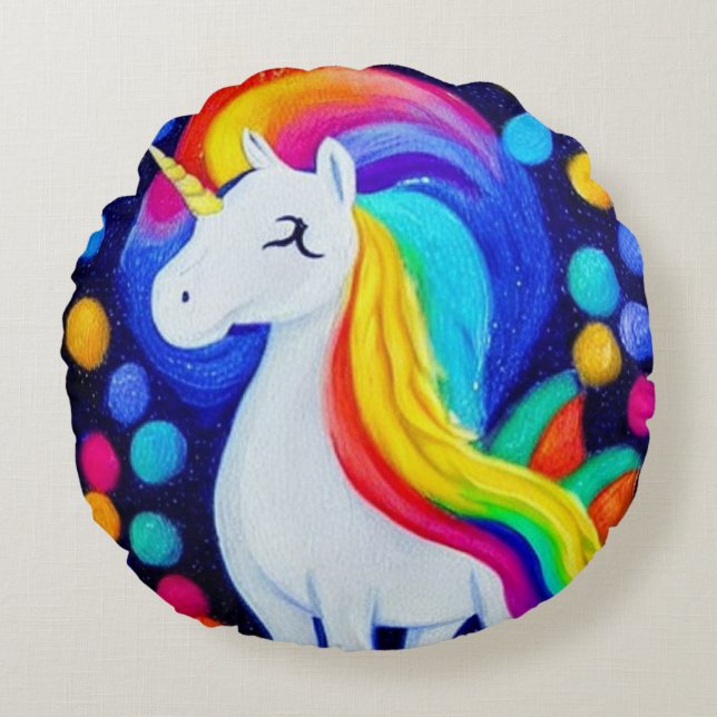 Image: colorful unicorn round cushion (Front)