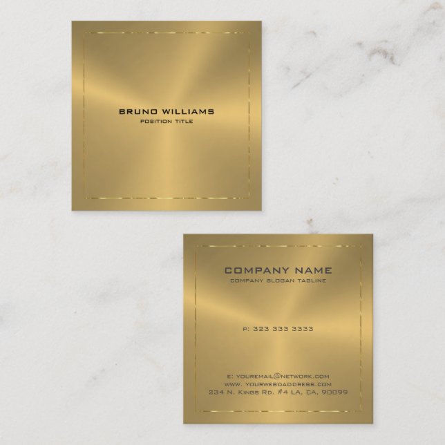 Image of a metallic gold shine border square business card (Front/Back)
