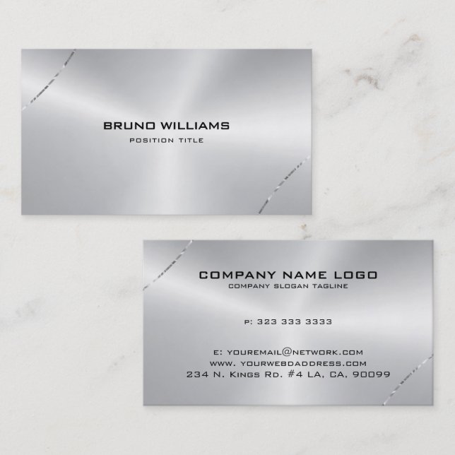 Image of a metallic silver Shiny stroke accent Business Card (Front/Back)