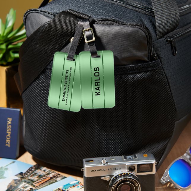 Image of a Shiny Metallic Green Luggage Tag (Front & Back)