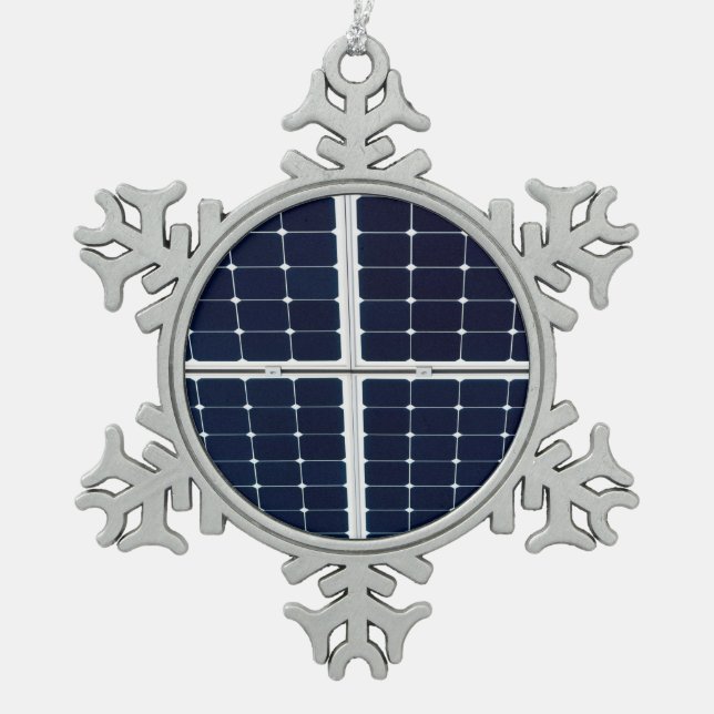 Image of a solar power panel funny snowflake pewter christmas ornament (Front)