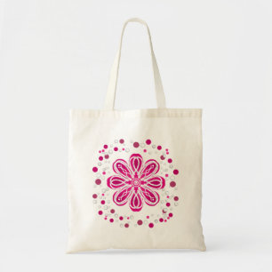 Image of Abstract Red and White Flower with Dots  Tote Bag