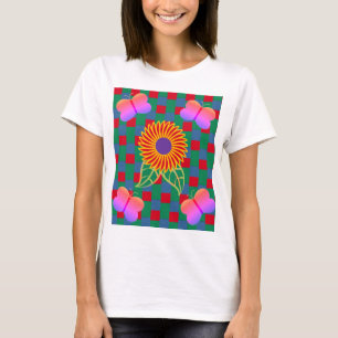Image of Flower Butterflies Multicolored Abstracts T-Shirt