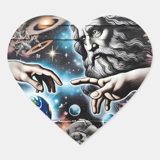  image of god creating the universe heart sticker (Front)