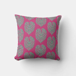 Image of Green Sketched Monstera Leaf Pattern Cushion