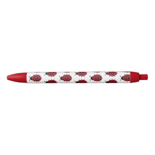 Image of Red and Black Ladybug Pattern Black Ink Pen