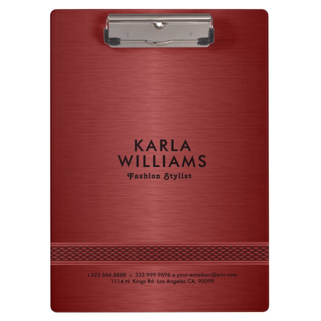 Image of red faux metallic brushed steel look clipboard (Front)