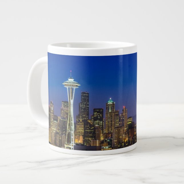 Image of Seattle Skyline in morning hours. Large Coffee Mug (Front Left)
