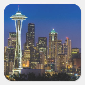 Image of Seattle Skyline in morning hours. Square Sticker