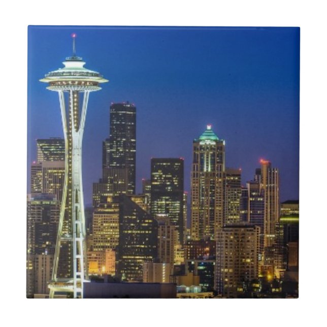 Image of Seattle Skyline in morning hours. Tile (Front)