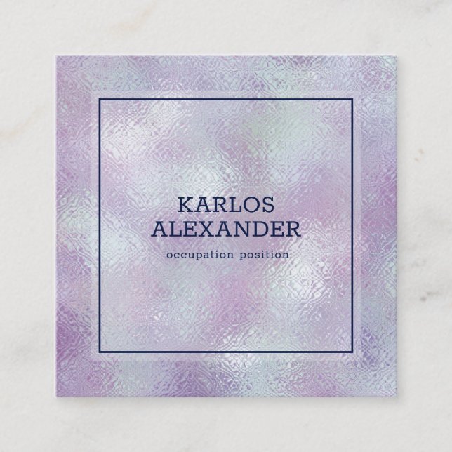 Image of shimmering silver & pink background square business card (Front)