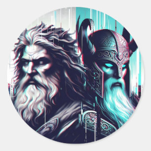 image of the gods zeus and odin togethe classic round sticker