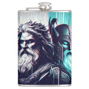  image of the gods zeus and odin togethe hip flask