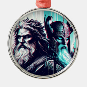image of the gods zeus and odin togethe metal tree decoration
