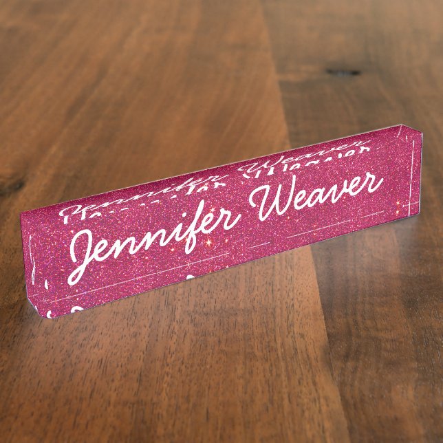 Image of Trendy Pink Glitter Nameplate (Side)