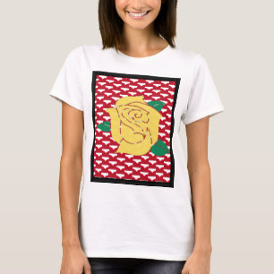 Image of Yellow Rose on Abstract Red Background T-Shirt