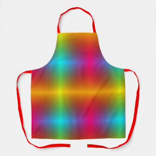 Image shows a colorful apron with a vibrant rainbo