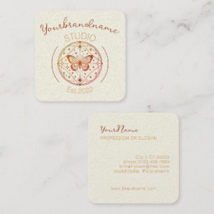 Image Template Rustic Mystical Butterfly Drawing Square Business Card