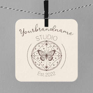 Image Template Rustic Mystical Butterfly Drawing Square Business Card