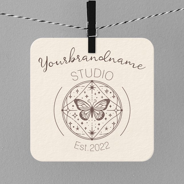 Image Template Rustic Mystical Butterfly Drawing  Square Business Card (Creator Uploaded)