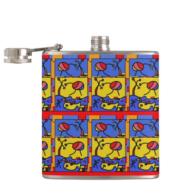 Image with fish modern art hip flask (Opened)