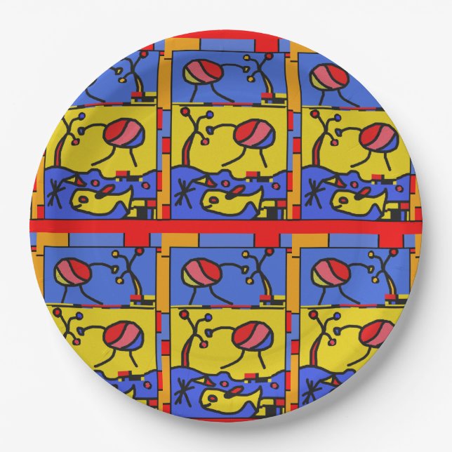 Image with fish modern art paper plate (Front)
