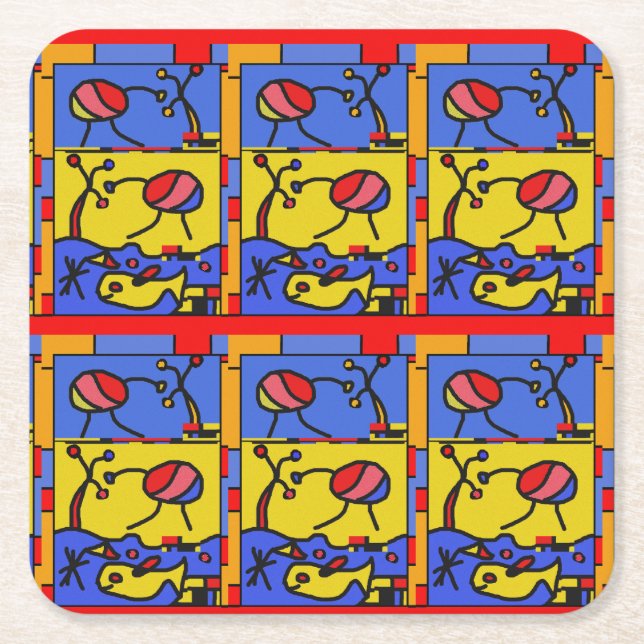 Image with fish modern art square paper coaster (Front)