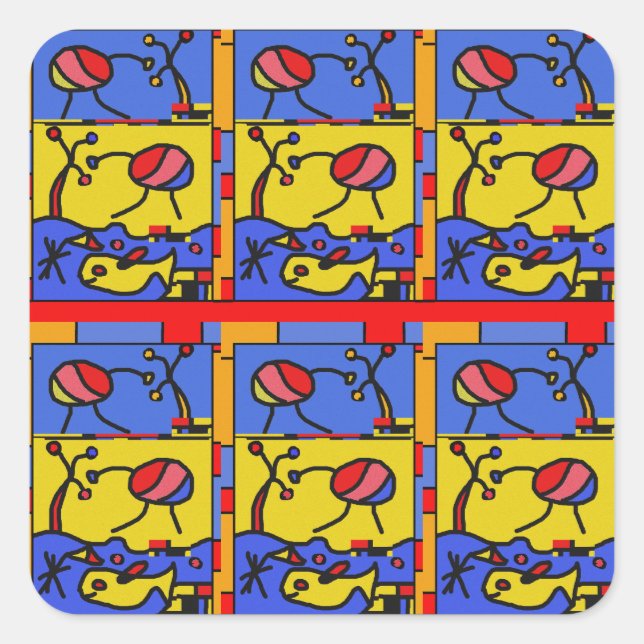 Image with fish modern art square sticker (Front)