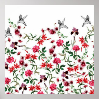imagem de flores e passaros poster
