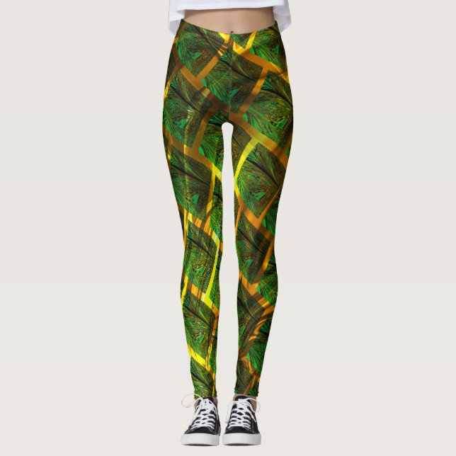 Imagens verdes e quadrada com amarelo na sua volta leggings (Front)