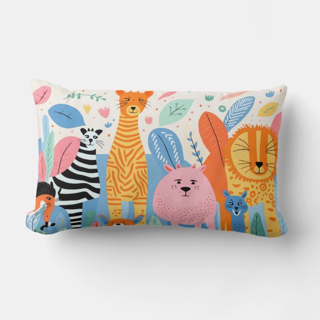 Imaginary beasts with nature doodles lumbar cushion (Front)